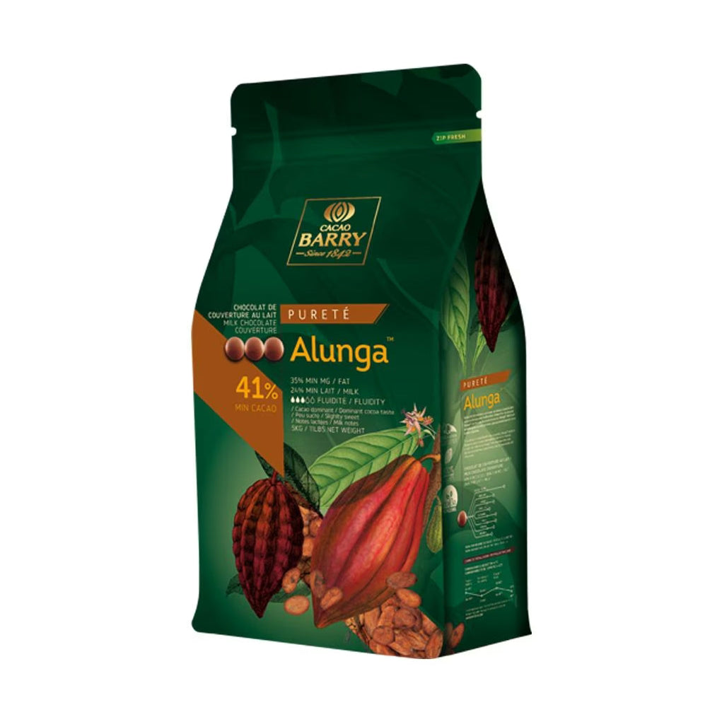 Cacao Barry Alunga 41% single origin milk chocolate couverture resealable pouch
