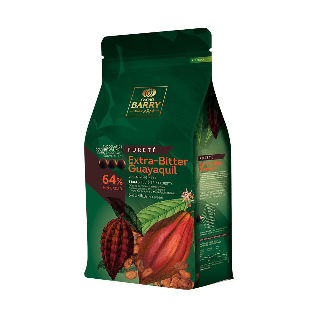 Cacao Barry Extra Bitter Guayaquil 64% dark chocolate couverture 5kg resealable pouch