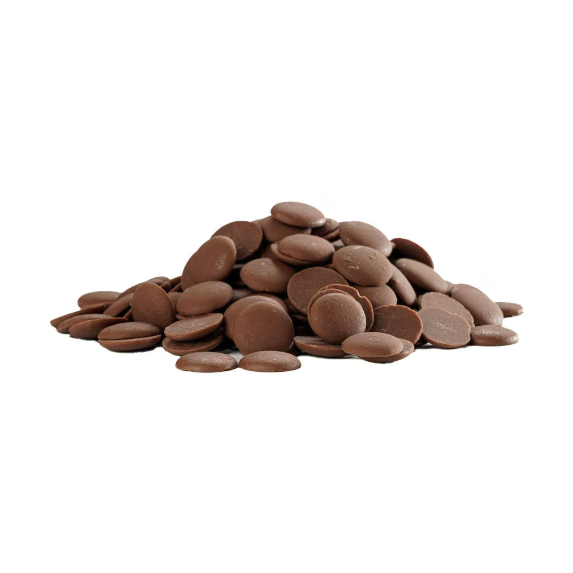 Smooth round Cacao Barry milk chocolate couverture discs for professional baking