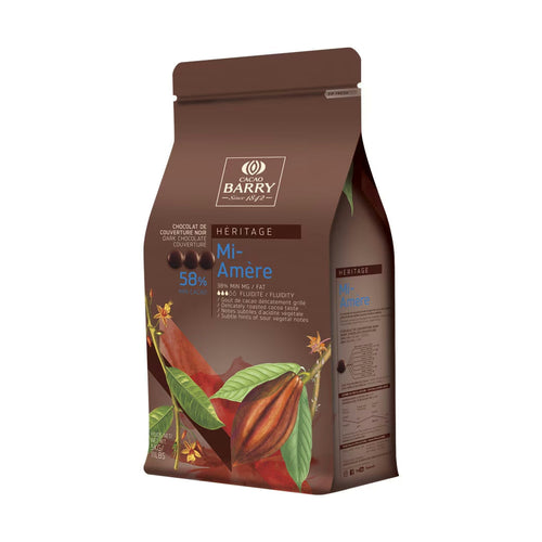 Cacao Barry Mi Amère dark chocolate couverture 5KG bag with Heritage label and cocoa pod illustration