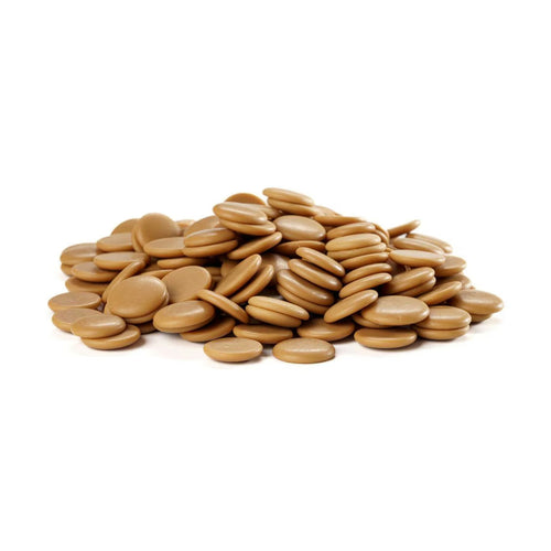 Cacao Barry Zephyr Caramel white chocolate discs golden-brown matte finish