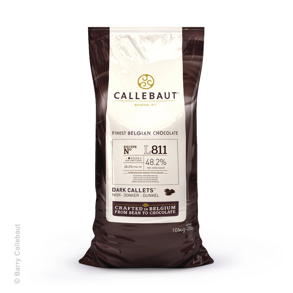 Callebaut L811 Dark Chocolate Callets 10kg bag with low fluidity for large moulds