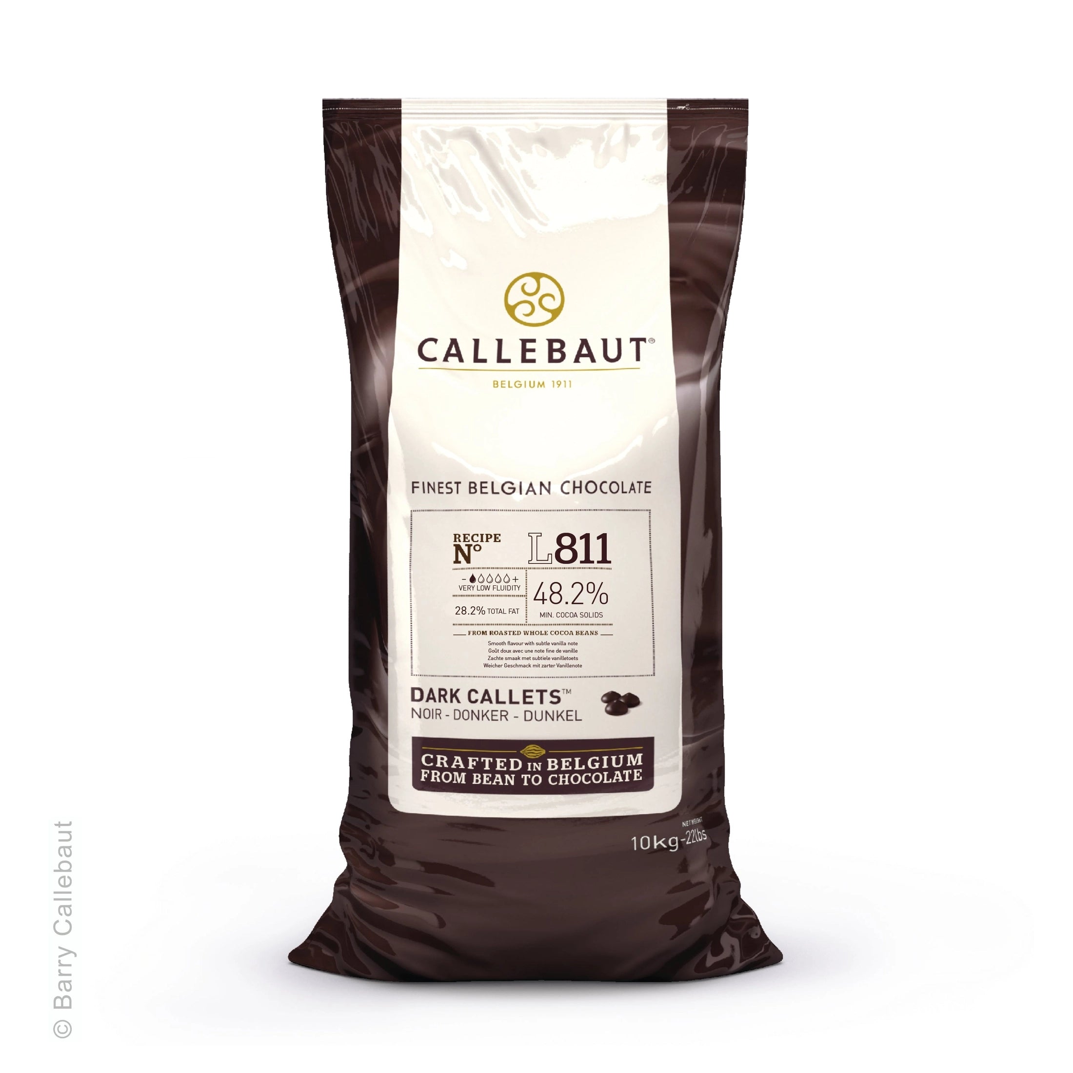 Callebaut L811 Dark Chocolate Callets 10kg bag with low fluidity for large moulds