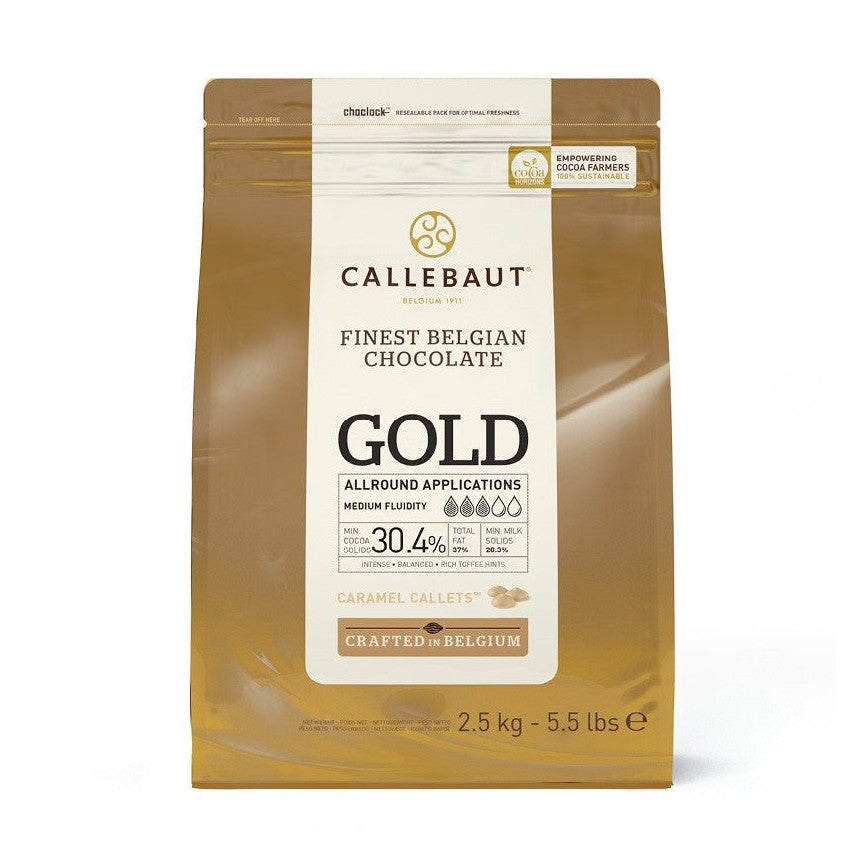 Callebaut Gold Caramel Callets 30.4% cocoa solids resealable pouch