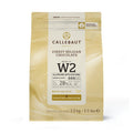 Callebaut W2 white chocolate couverture 28% cocoa butter in gold resealable pouch