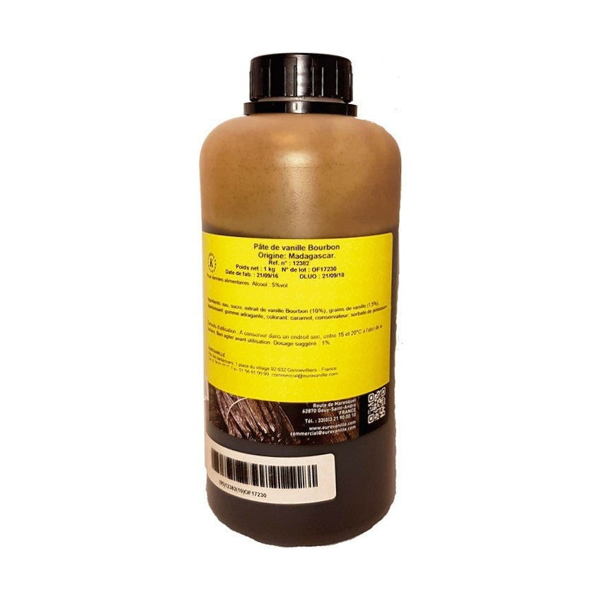 Eurovanille Madagascan Vanilla Bourbon Paste with visible seeds in amber bottle