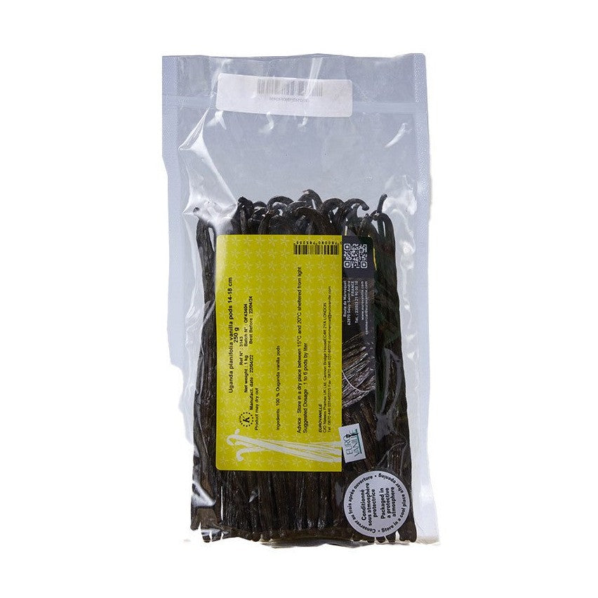 Eurovanille certified organic Uganda planifolia vanilla pods in resealable pouch