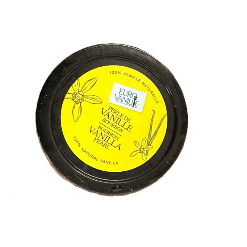 Eurovanille Vanilla 62% Concentrated Paste jar lid with yellow botanical label