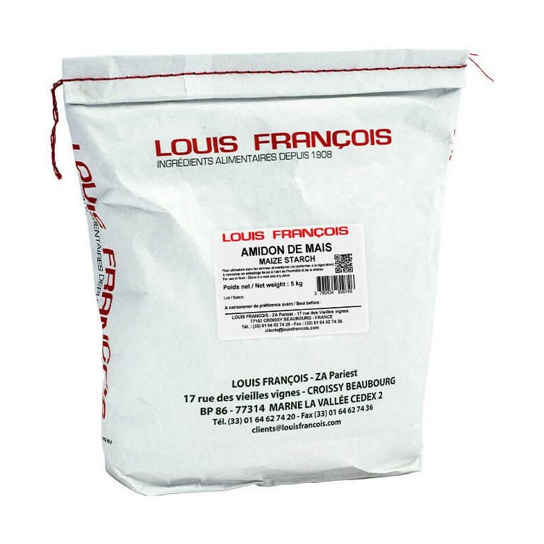 Louis Francois 5kg Maize Starch resealable paper bag with red branding and drawstring tie