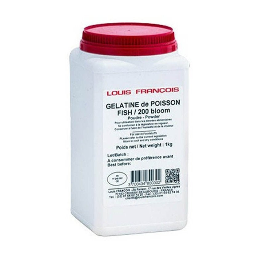 Louis Francois Fish Gelatine 1kg white container red lid professional baking ingredient