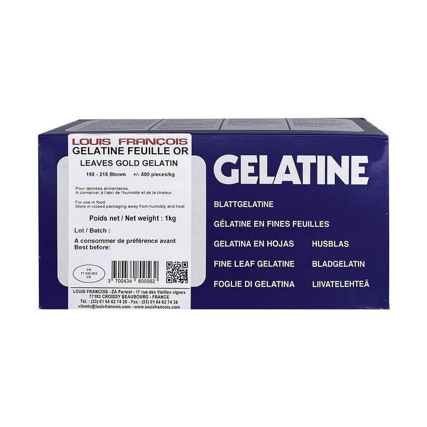 Louis François Gold Gelatine Leaves 1kg navy blue box with white and red text