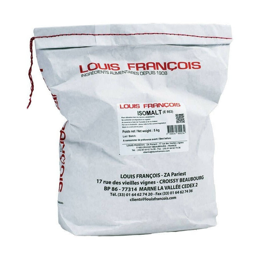 Louis Francois Isomalt Gallia 5kg white paper bag with red stitching and label