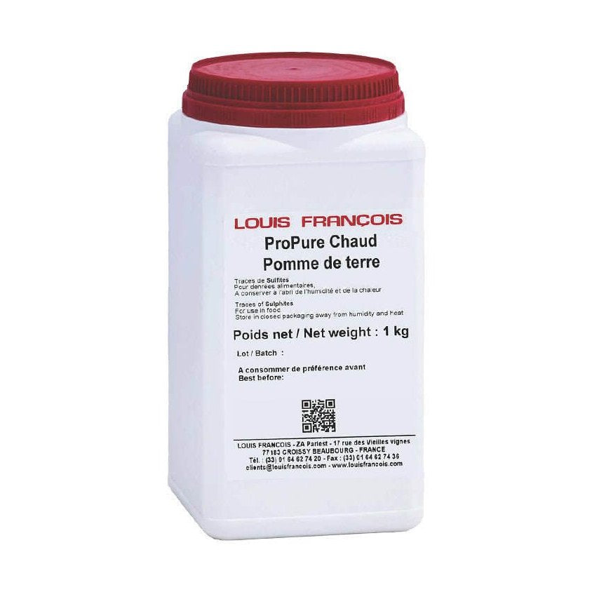 Louis Francois ProPure Hot Potato starch in 1kg white container with red lid for high-heat cooking