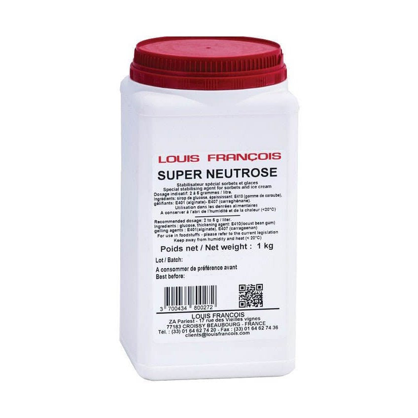 Louis Francois Super Neutrose Gallia 1kg dextrose stabilizer for ice cream and sorbet in white container with red lid