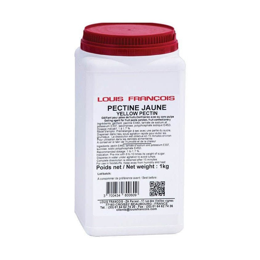 Louis Francois Yellow Pectin 1kg in white plastic container with red lid for professional French fruit confections