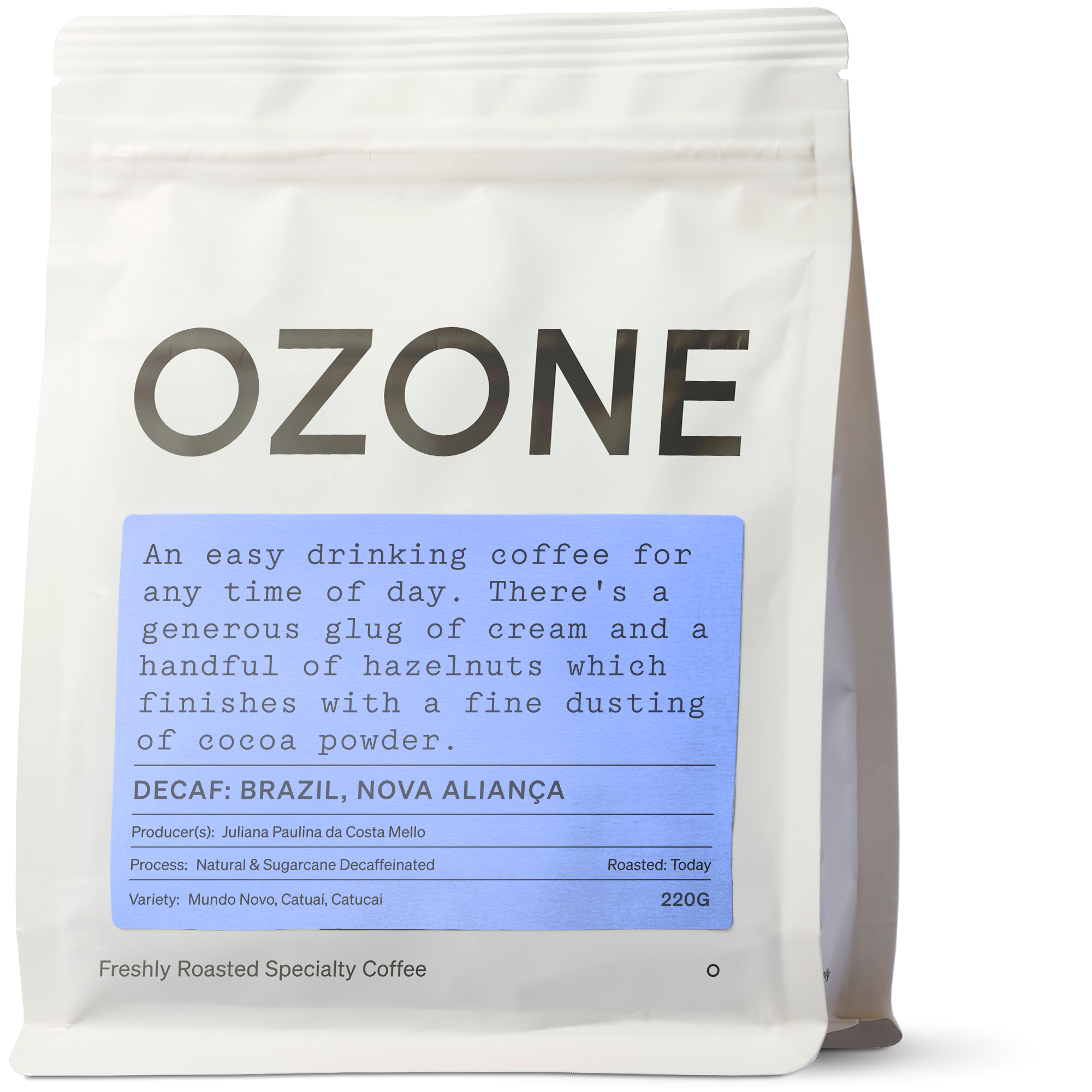 Ozone coffee package with a white background