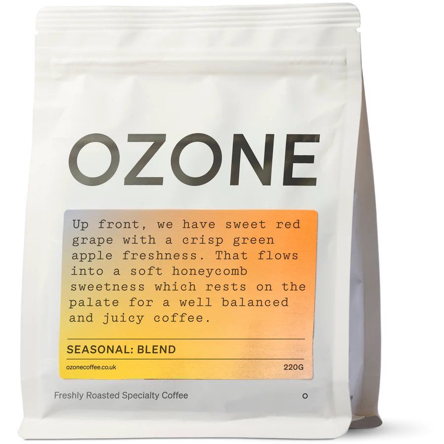 Ozone coffee bag with flavor description on a white background