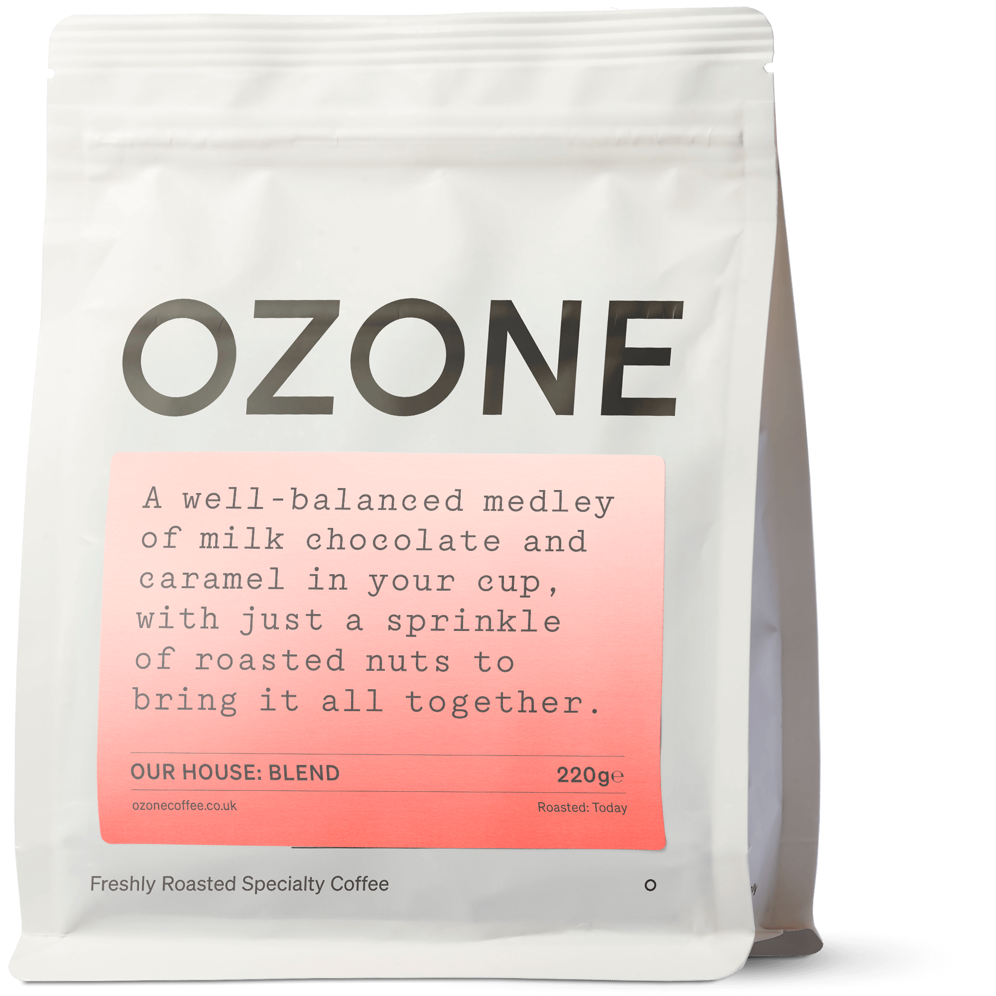 Ozone coffee bag with text on a white background