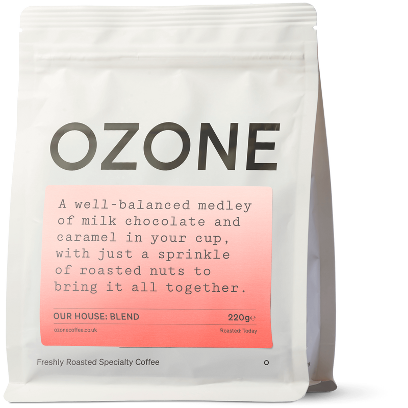 Ozone coffee bag with text on a white background