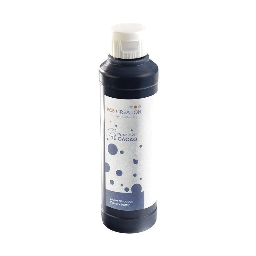 PCB Creation Black Cocoa Butter in black plastic bottle with white cap and polka dot label