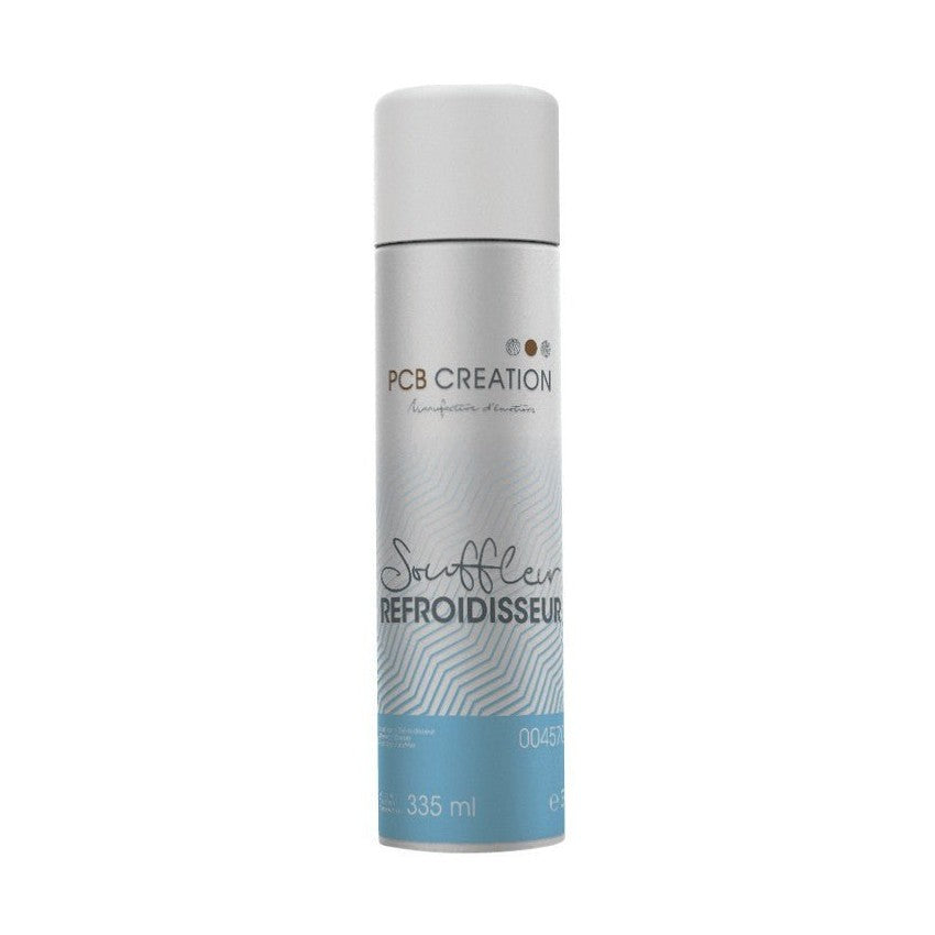 PCB Creation Cool Spray aerosol can with silver-gray body and blue wave patterns for instant chocolate freezing