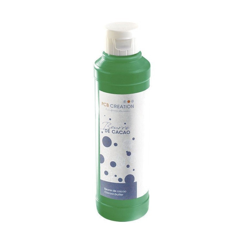 PCB Creation Pistachio Green Cocoa Butter in soft matte bottle with flip-top dispenser for chocolate moulds