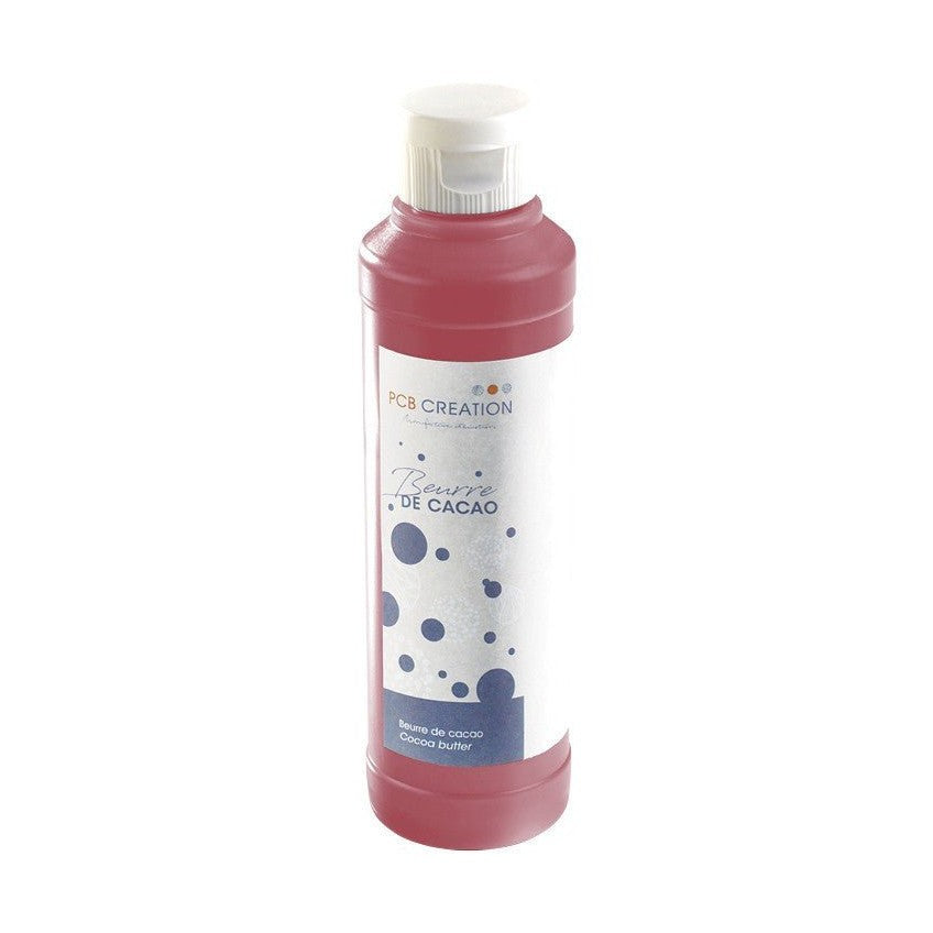 PCB Creation Raspberry Red Cocoa Butter in translucent bottle with jewel-toned deep red shade for chocolate moulds