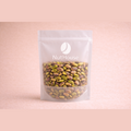 Nut House resealable pouch of shelled pistachio kernels transparent packaging