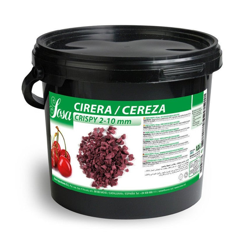 Sosa brand black bucket of deep red freeze-dried cherry pieces 2-10mm for baking garnish