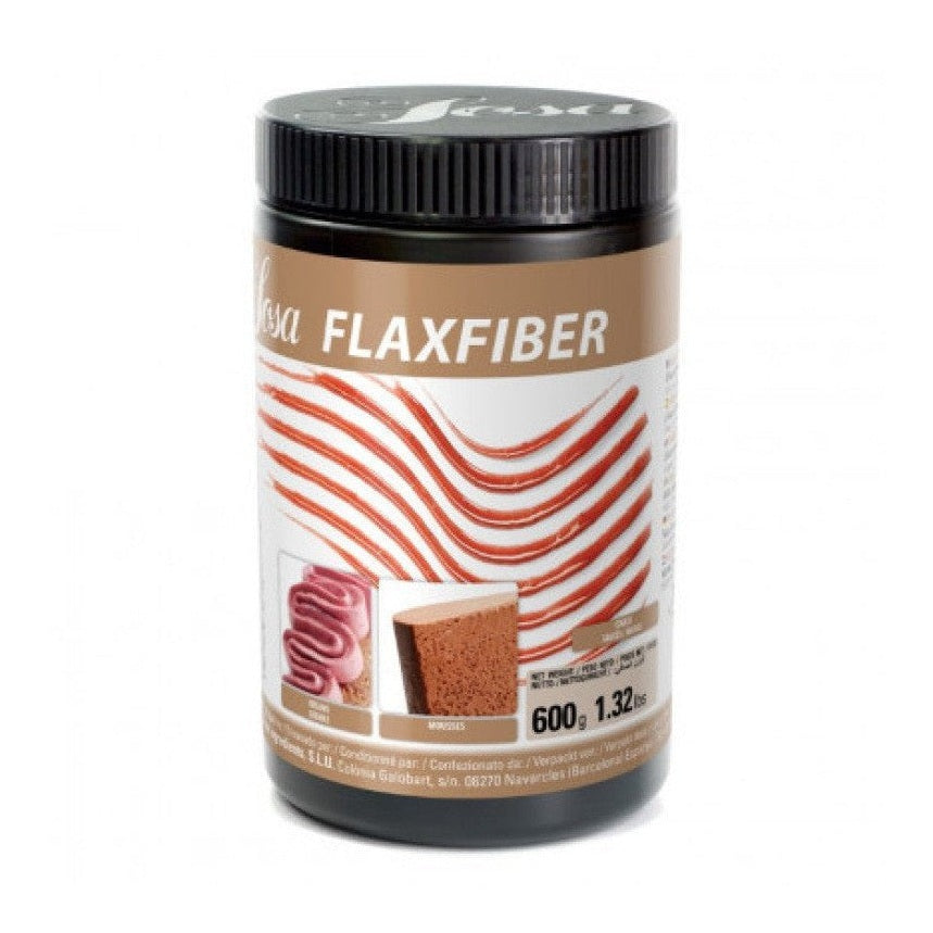 Sosa Flax Fiber 600g black container with orange-red gel texture label for vegan baking and mousse