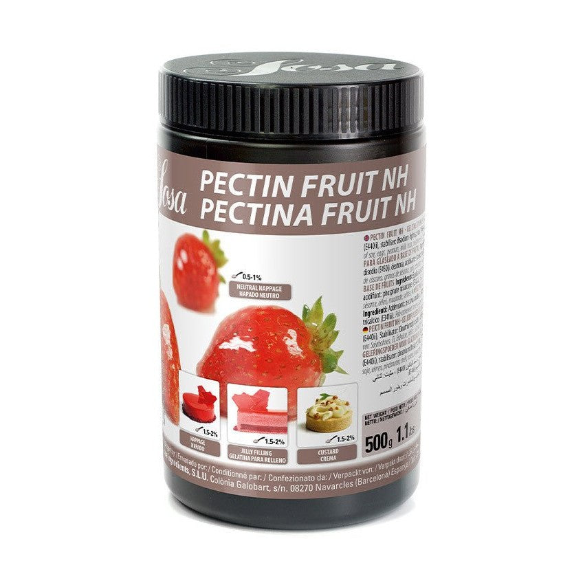 Sosa Fruit Pectin NH black container with glossy strawberry glaze examples for professional mirror glaze nappage