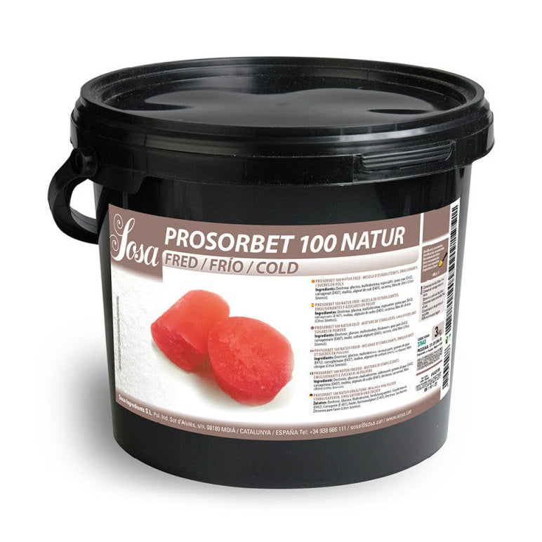 Sosa Prosorbet 100 Natural cold-process stabiliser in black bucket for smooth sorbet texture