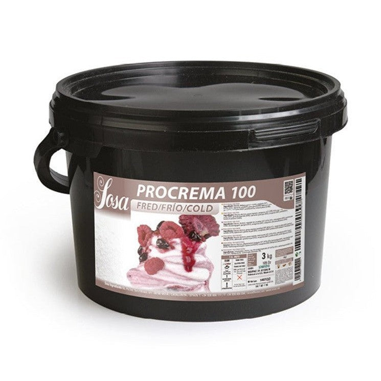 Sosa Procrema 100 Cold stabiliser blend for dairy ice cream in 3kg black bucket with pink dessert label