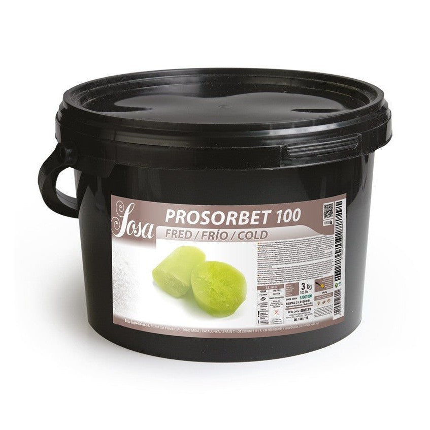Sosa Prosorbet 100 Cold stabiliser in black 3kg bucket with lime green sorbet label