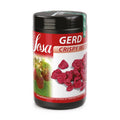Sosa Gerd Crispy Wet Proof raspberry baking ingredient in black container with red label showing deep crimson crispy texture