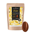 Valrhona Jivara 40% milk chocolate pouch with creamy cocoa butter texture and yellow botanical label