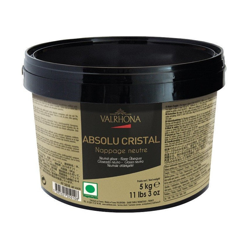 Valrhona Absolu Cristal Neutral Glaze 5kg black tub with gold label for professional dessert shine