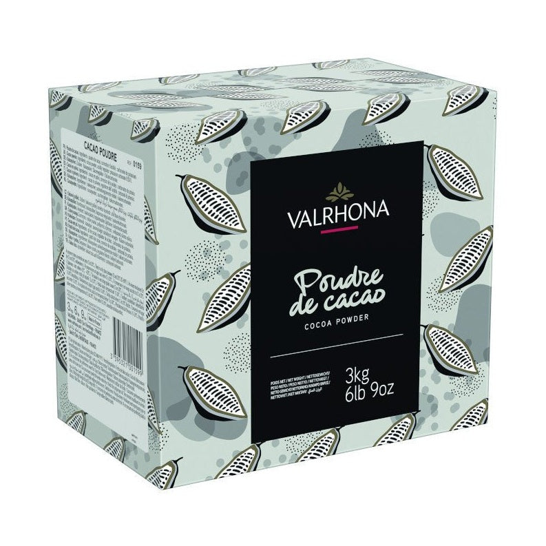 Valrhona 3kg cocoa powder box with mint-green packaging and black label