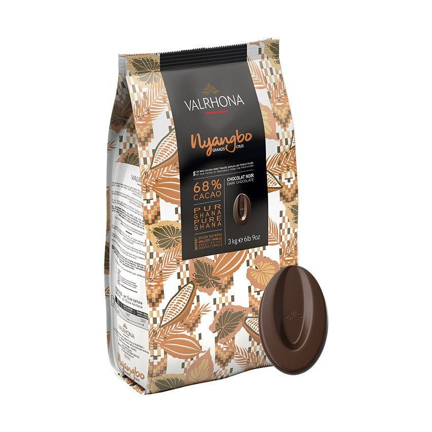 3kg Valrhona Nyangbo 68% Ghana pure cacao dark chocolate bag with leaf pattern