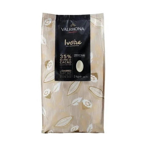 Valrhona Ivoire 35% bulk white chocolate bag 3kg matte beige packaging