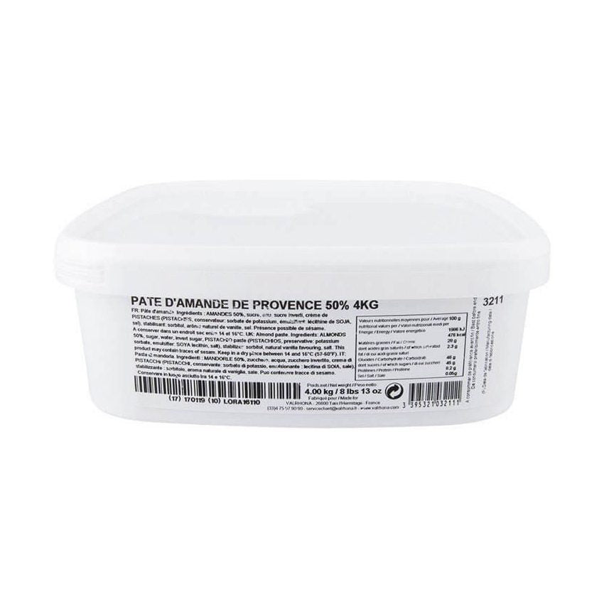 Valrhona Marzipan Almond Paste 50% in 4kg white tub with French English label