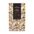 Valrhona Oqo 73% Dark Couverture block with geometric diamond pattern and botanical cocoa illustrations