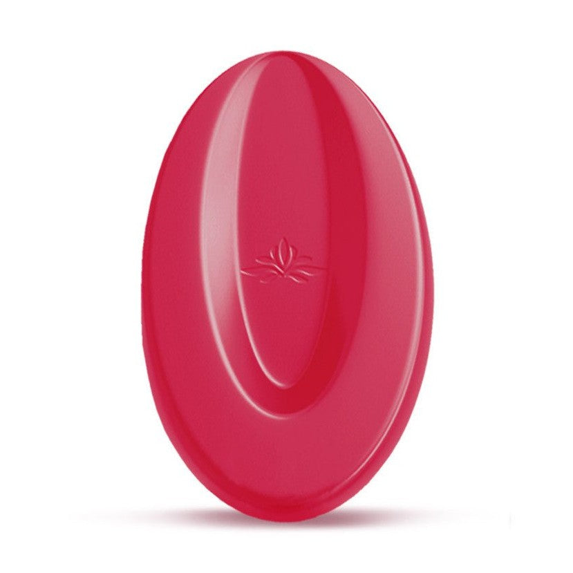 Glossy deep magenta Valrhona Raspberry Inspiration chocolate disc with embossed leaf detail