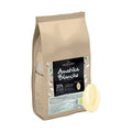 Valrhona Amatika Blanche 35% vegan white chocolate couverture in beige resealable pouch with almond milk and organic certification