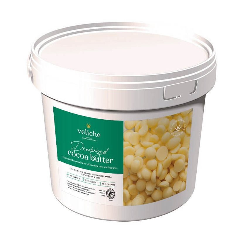Veliche deodorized cocoa butter tub West African beans pralines ganache